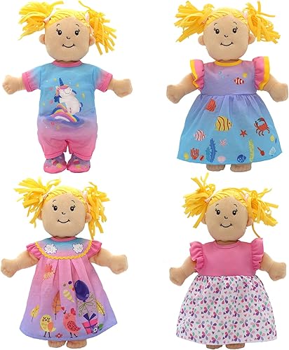 Miniatura 4 de Paquete de 4 ropa de muñeca para muñecas de 13 a 16 pulgadas, vestido con estampado de unicornio para muñecas de 13 a 16 pulgadas, compatible con