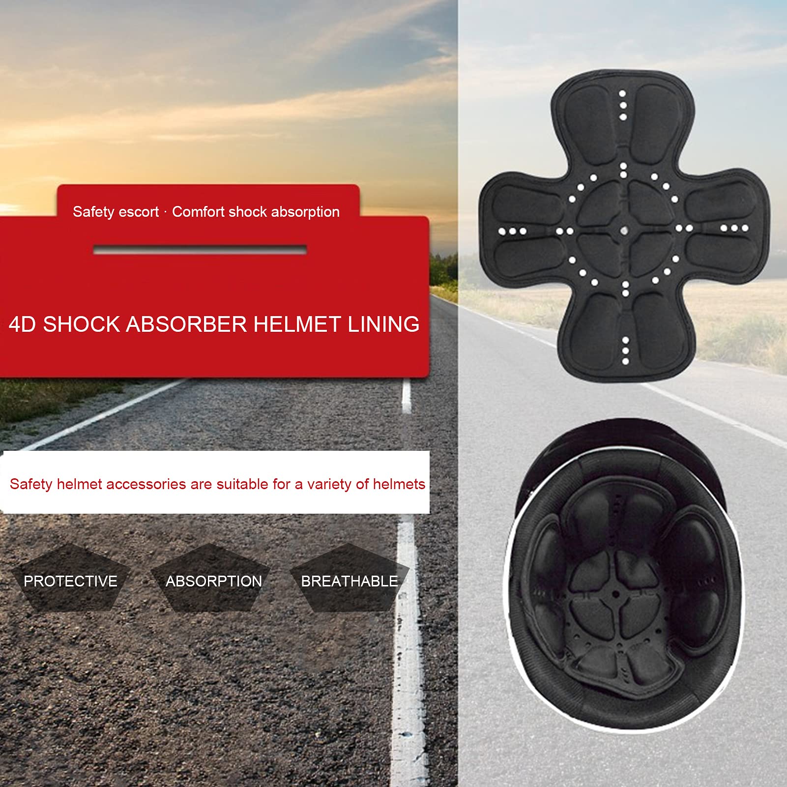 Podkładka na kask motocyklowy, uniwersalny zestaw do amortyzacji kasku 360° osłona głowy kieszeń powietrzna 3D amortyzacja
