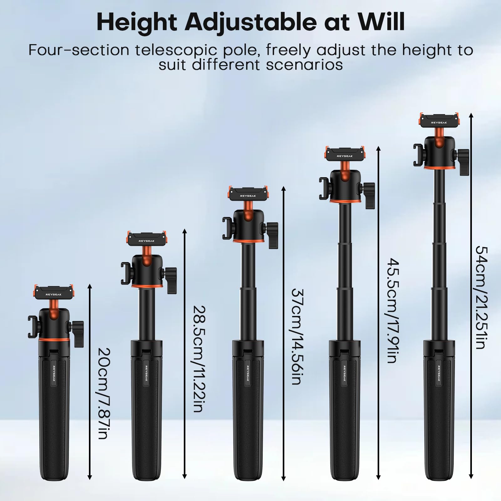 REYGEAK Trépied d'extension magnétique pour DJI Osmo 360 Action 5 Pro/4/3, 55 cm, réglable, avec Sabot Froid et Adaptateur de Changement Rapide pour Accessoires d'action DJI Osmo