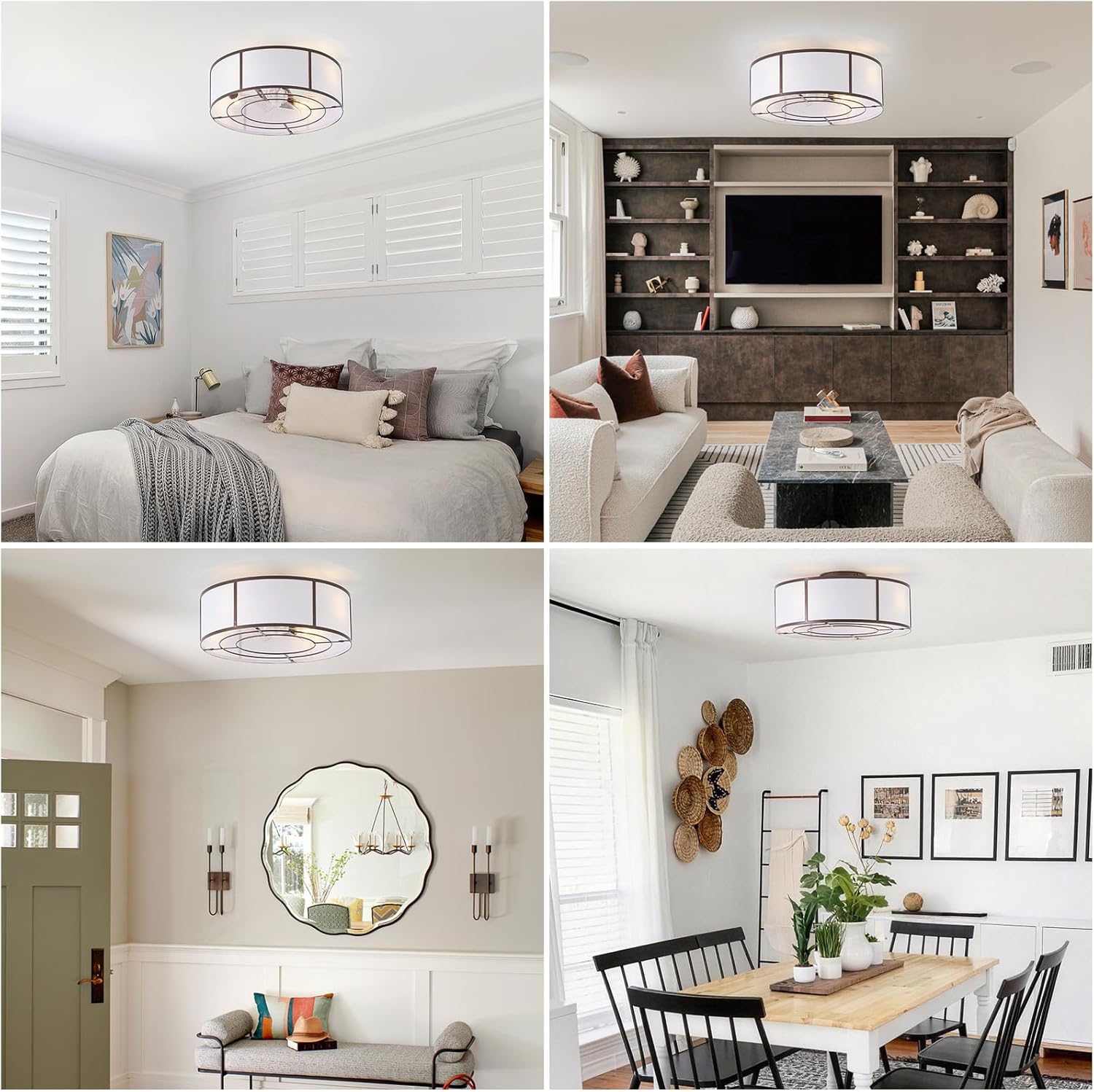hummingbird 20inch Low Profile Caged Ceiling Fans with Lights, Flush Mount Ceiling Fan with Lights and Remote, Bladeless Modern Enclosed with 6 Speeds for Bedroom, Kitchen, Brown