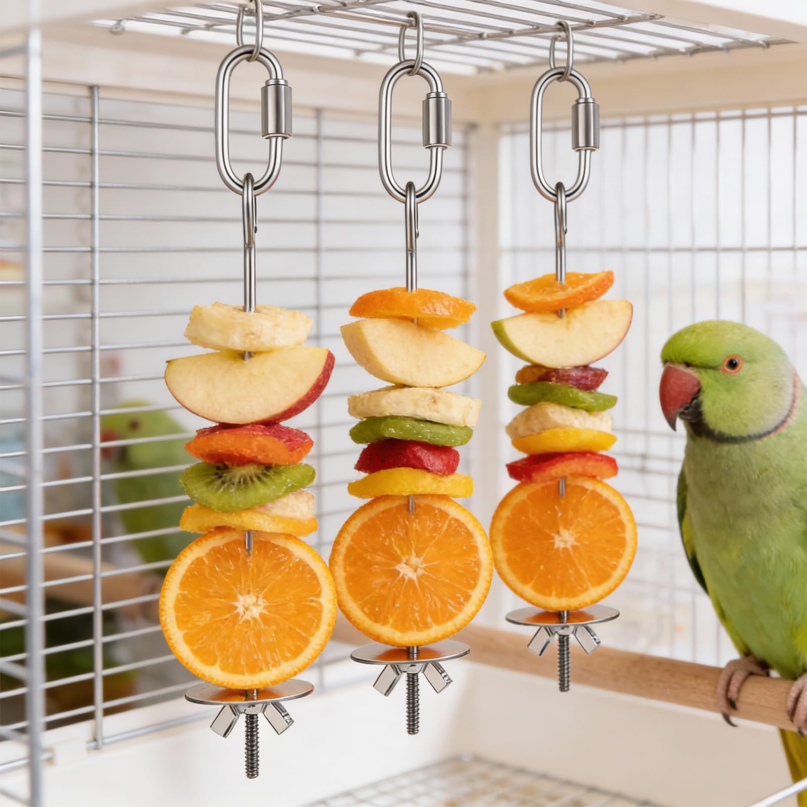 6 PCS Bird Treats Skewer, Parakeet Hanging Food Holder, Bird Cage Food Holders, Stainless Steel Fruit Vegetable Stick Holder for Hanging Birds Foraging Toys for Macaw Parakeet Budgie (3 Sizes) - image 5