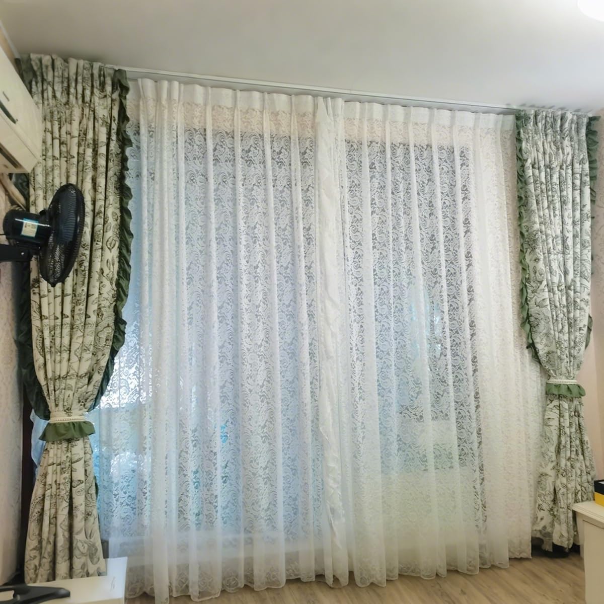 System szyn z podwójną zasłoną, aluminiowy uchwyt sufitowy do przegród pokojowych, kompletny zestaw, dwurzędowy karnisz, długość 1-6 m (biały, 3,50 m)