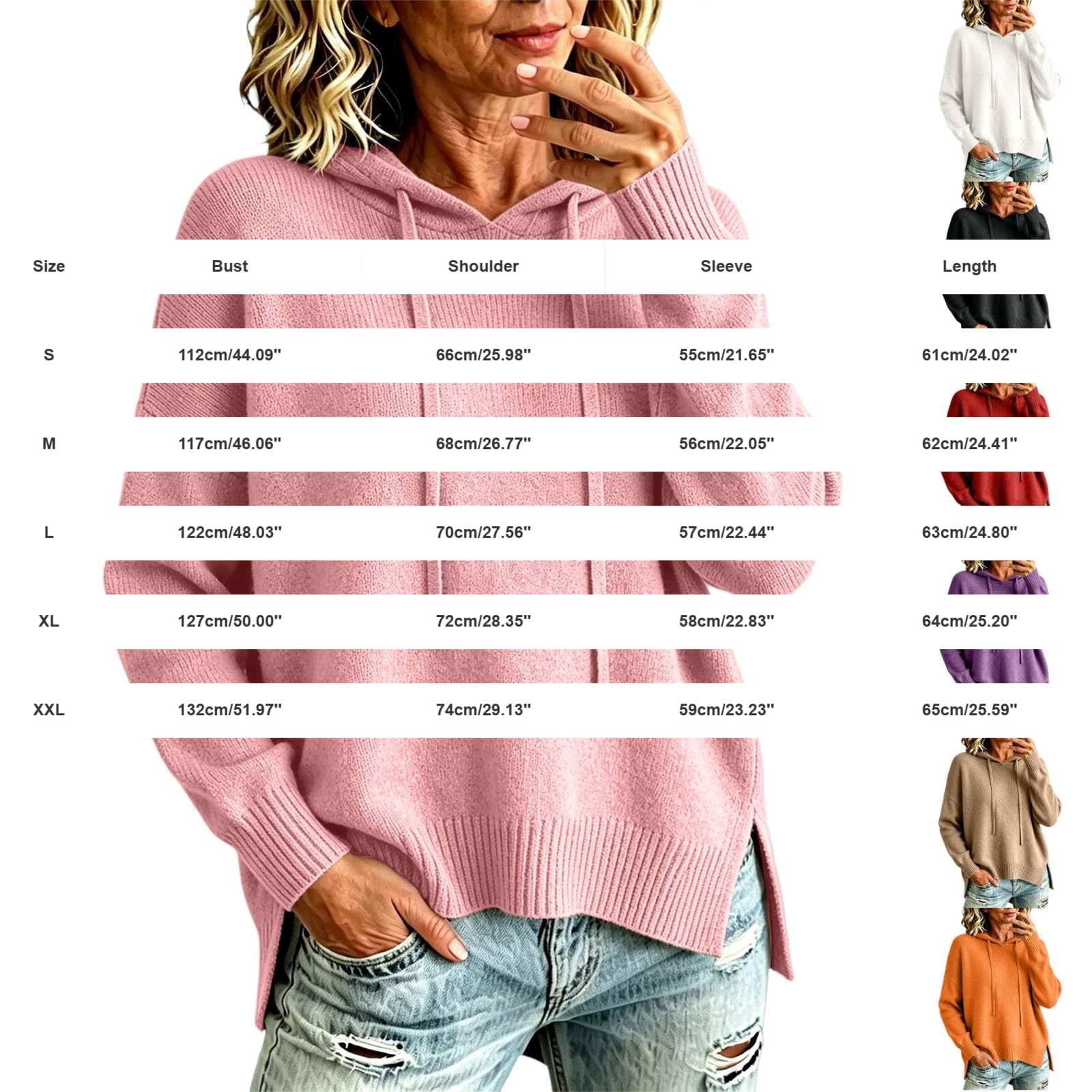 Sudadera de punto para mujer con capucha, elegante, básica, lisa