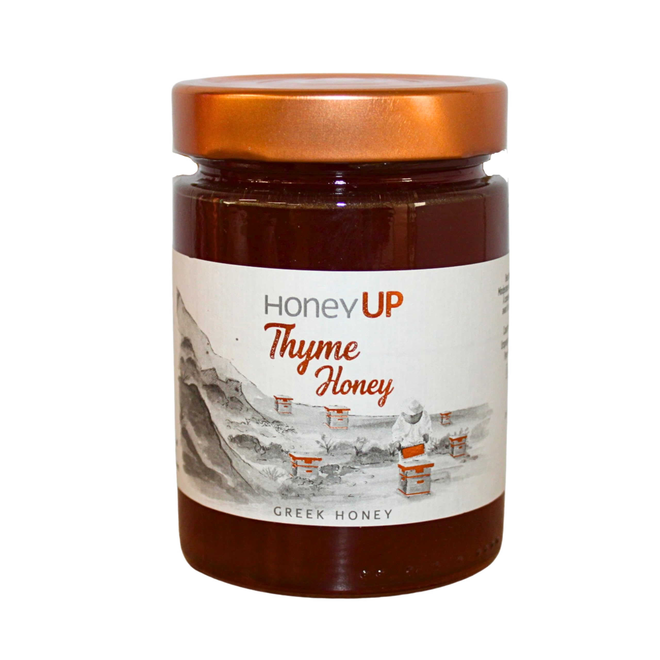 HoneyUP Greek Thyme Honey – 450g | Raw Artisan Honey from South Aegean Islands | Amber Colour, Rich Aroma & Naturally Sweet | Gourmet Mediterranean