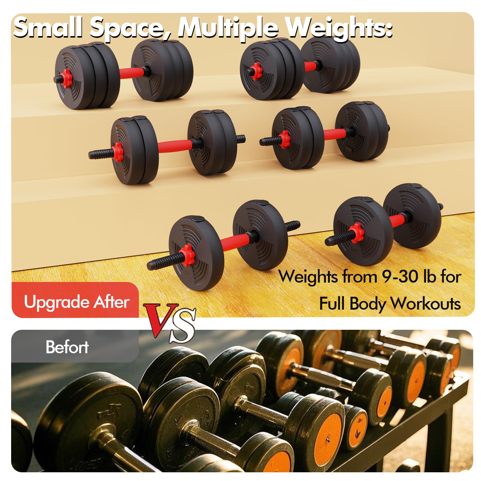 Adjustable Dumbbells Set, 60LB Free Weights set with Connector, 5 in 1 Dumbbell Set used as Kettlebells, Barbell, Push up Stand, Fitness Exercise for Home Gym Suitable Men/Women