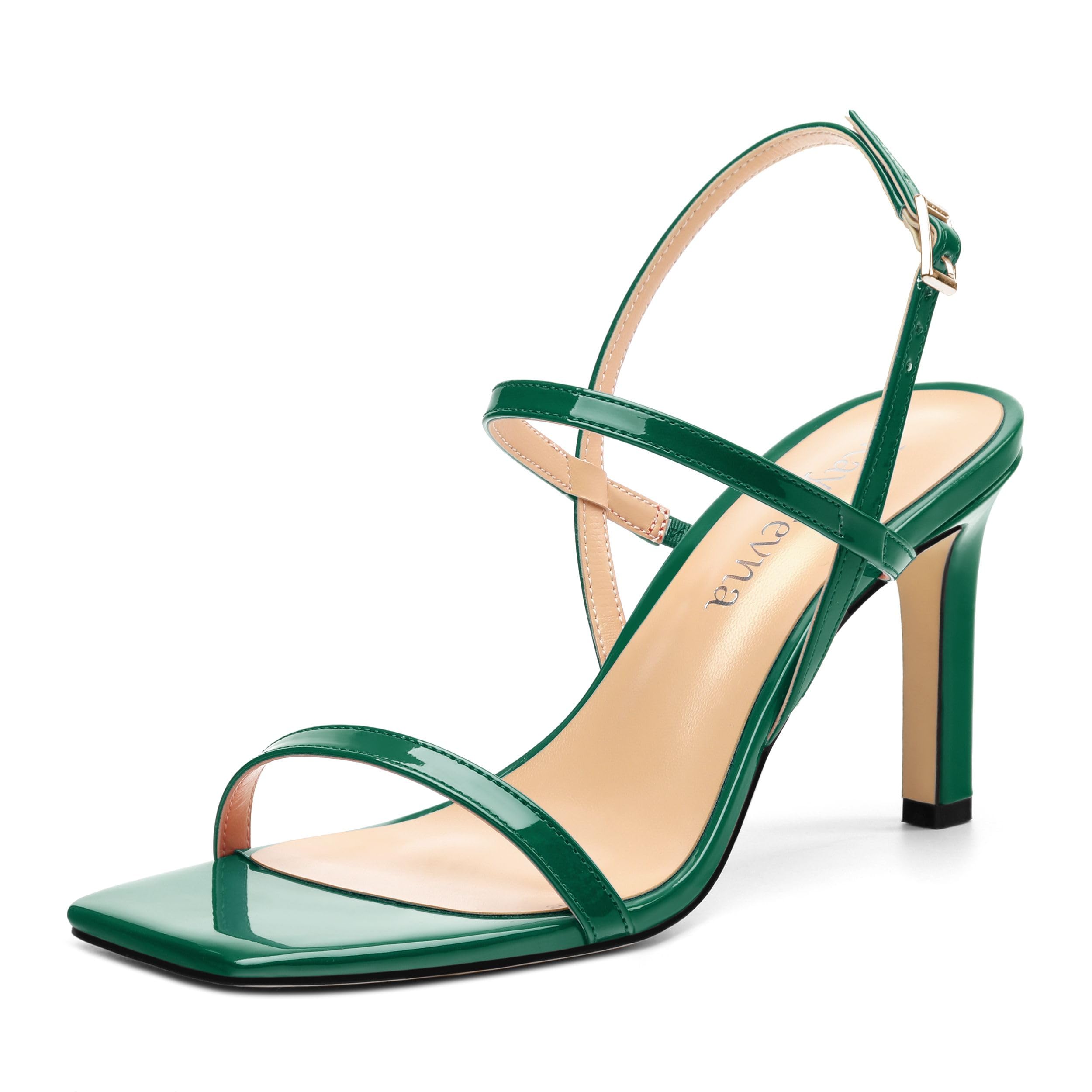 Kayarevna Women's High Heels Sandals, Slingback Heels Square Toe Shoes for Womens Dark Green Patent Size 6.5