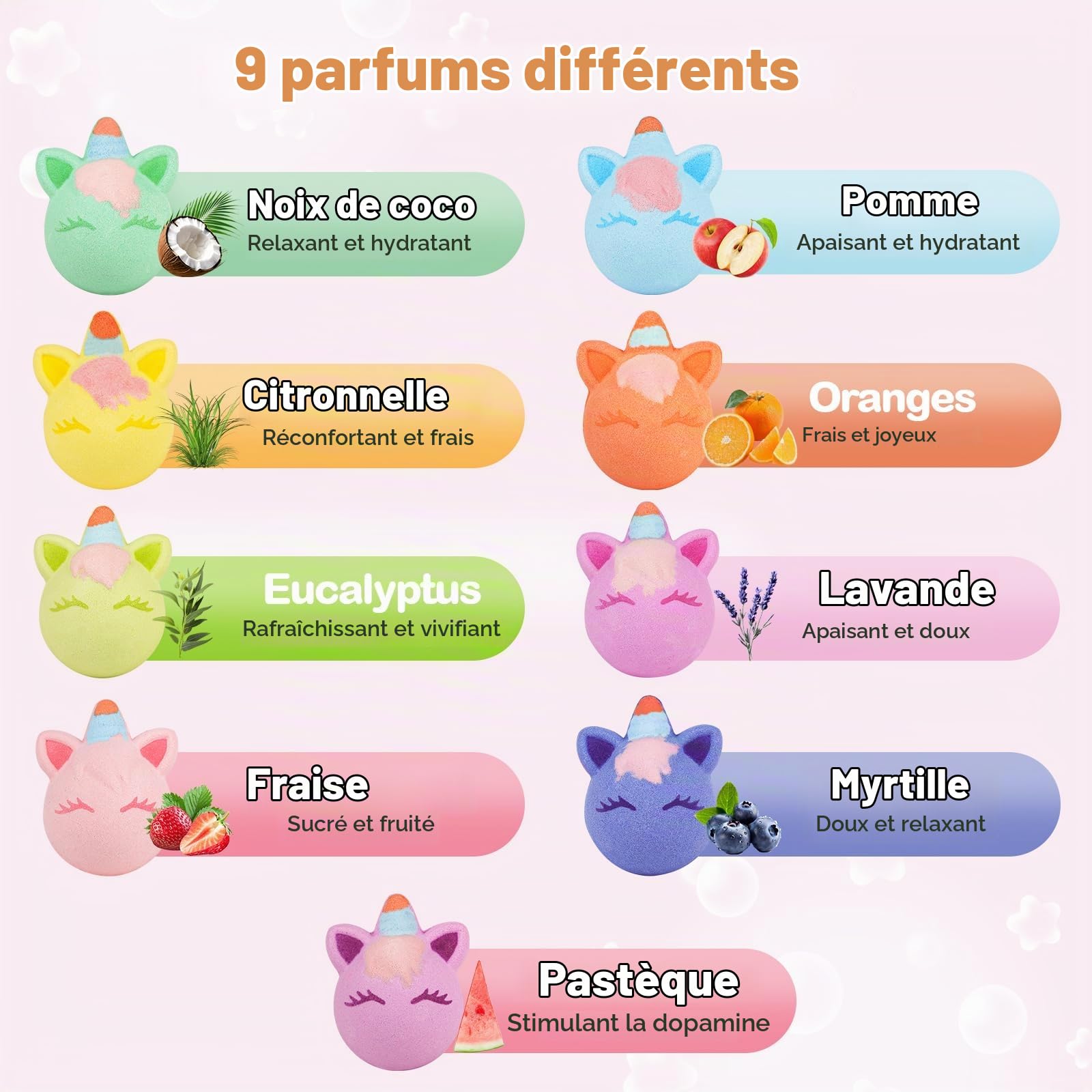 SHUCHING 9 XXL Boule de Bain Enfant avec Surprise, Coffret Bombe de Bain Licorne Fille Bio avec Bijoux pour Pâques Anniversaire