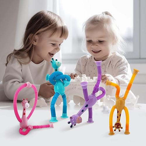 Miniatura 4 de Boxgear Juguete telescópico con ventosa LED de 4 piezas, tubo que cambia de forma, tubos para apretar, juguetes sensoriales para niños