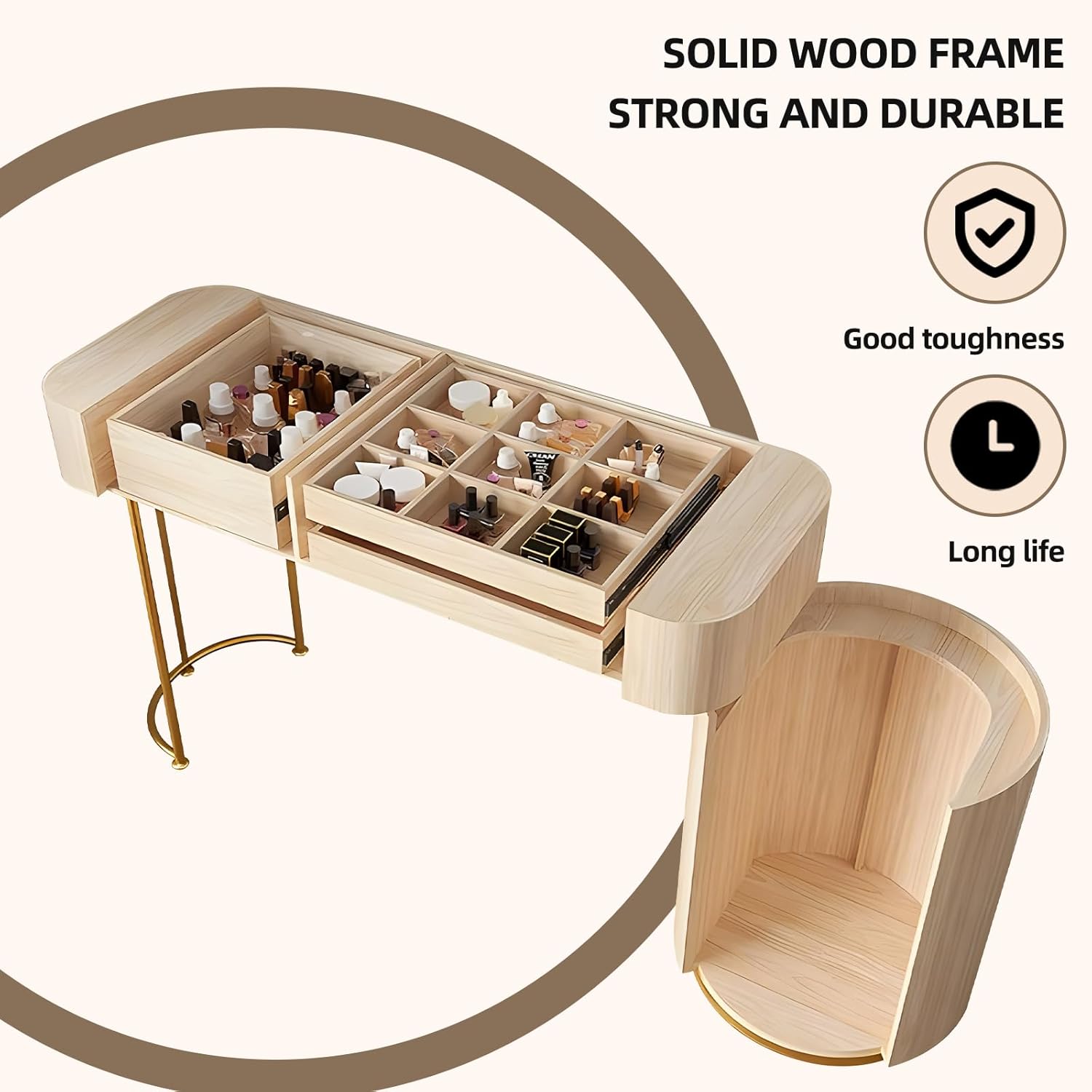 Vanity Table, Solid Wood Makeup Vanity Smart Mirror Includes Glass Top & Makeup Chair, Modern Vanities Desk with Storage Drawers, Home Furniture Vanities for Bedroom, Gifts for Her (White,48IN) 48" White-3d