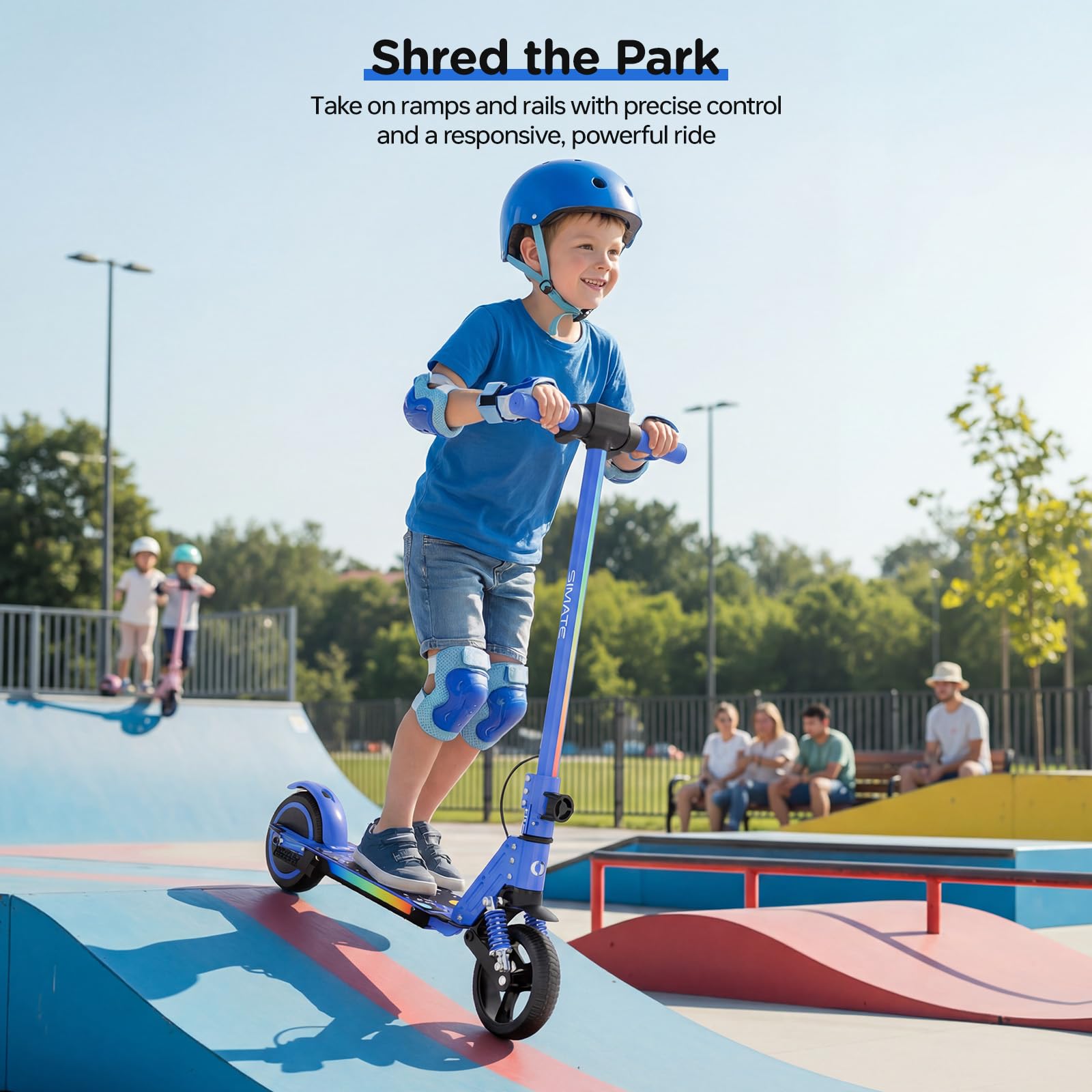 S5 Trottinette électrique Pliable pour Enfants de 6 à 14 Ans avec éclairage LED, pneus Tout-Terrain de 6,5", jusqu'à 14 km/h, pour Enfants de 6 à 14 Ans, Bleu