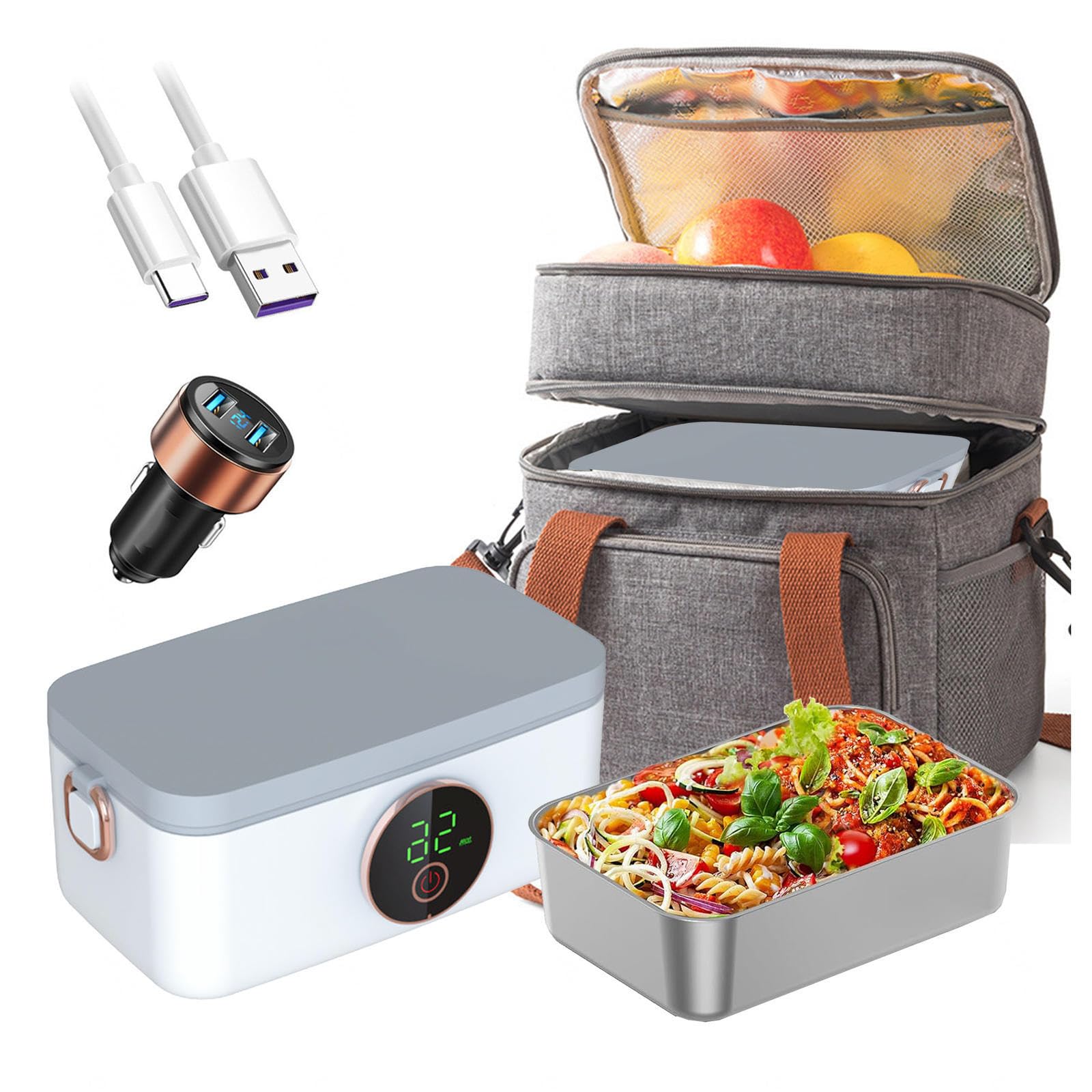 Fiambrera Electrica Recargable E Inalámbrico, Fiambrera Electrica Comida Trabajo Portátil Y con Batería De 16000 mAh, Fiambrera Termica Comida Caliente