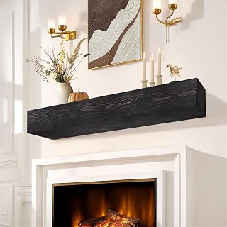 Fireplace Mantel 48", Wooden Floating Shelf for Over Fireplace, Black