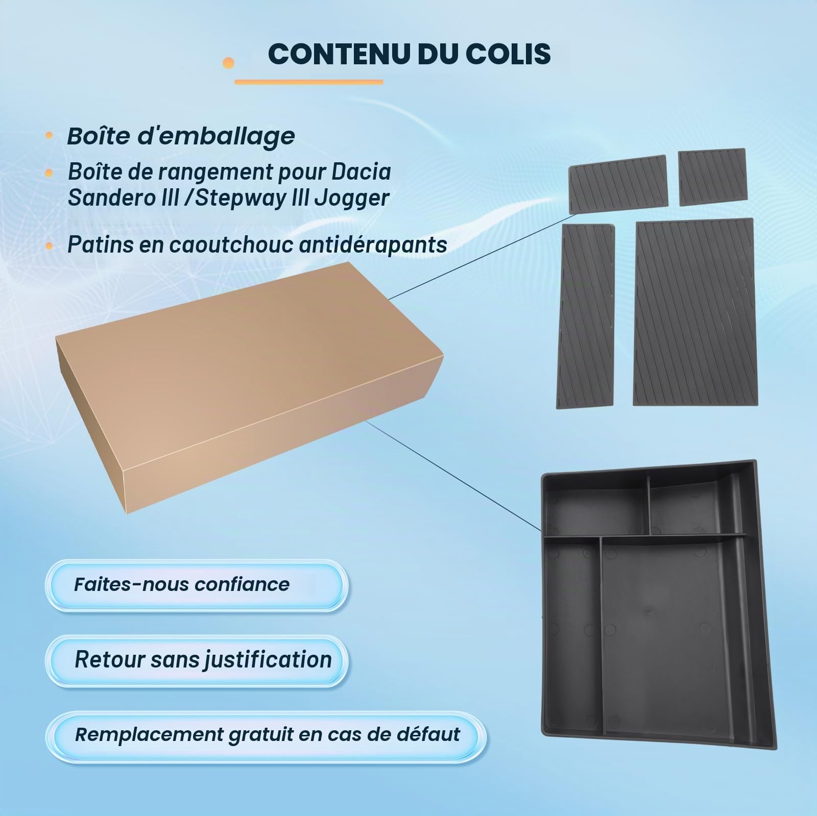 BIXUAN Compatible avec Dacia Sandero III Stepway III Jogger Console centrale Boîte de rangement pour boîte de rangement Accessoires Accoudoir Organisateur Accoudoir Plateau Accoudoir central Boîte à