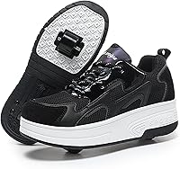 Vista 7 de Wooowyet - Zapatos con ruedas recargables para patinar para niños, unisex, con luces LED, moda Negro (mesh black)