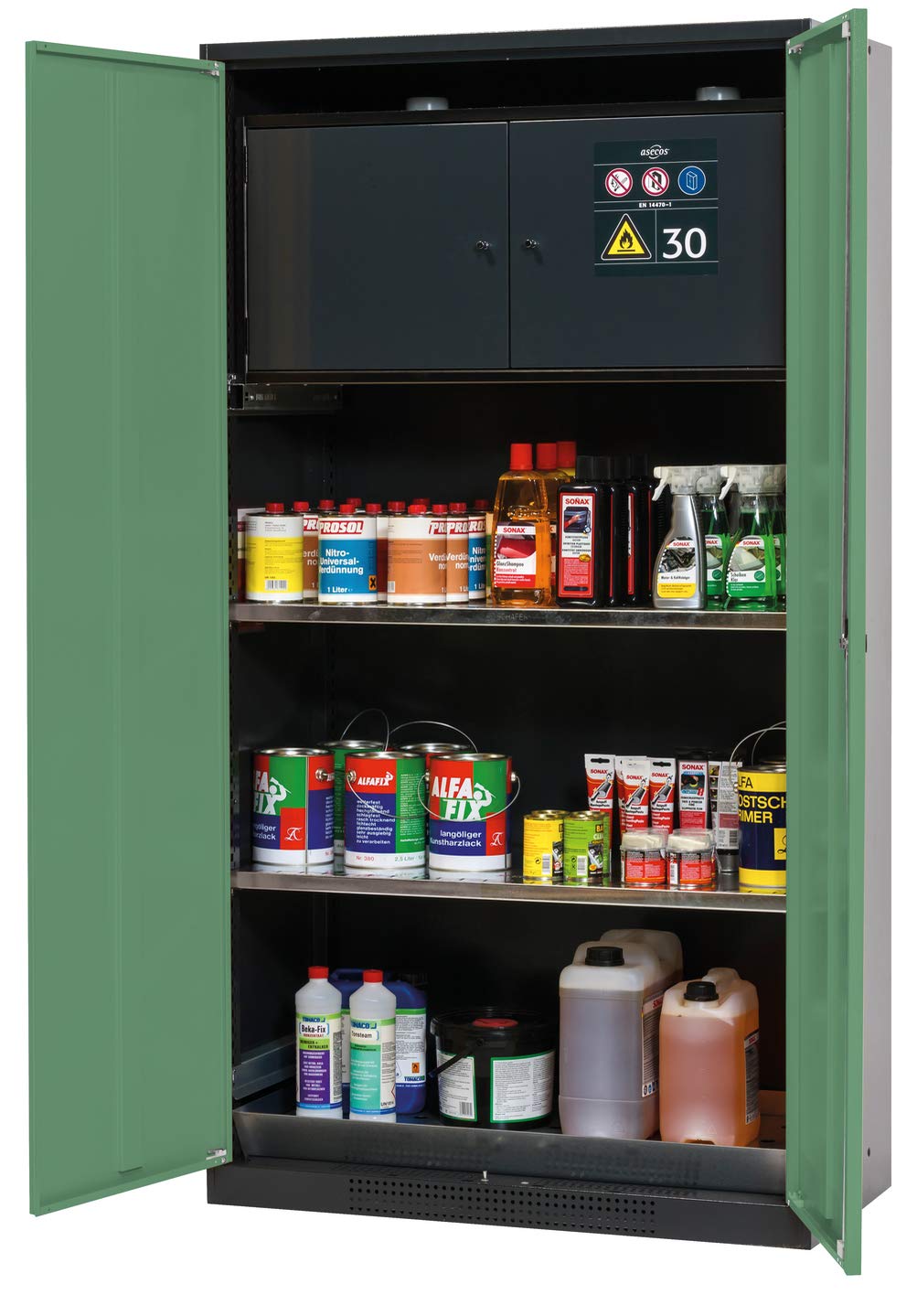 ASECOS Chemikalienschrank CS (F) RAL 7016/RAL 6011 3xTA zur Lagerung von Nicht entzündbaren Gefahrstoffen in Arbeitsräumen