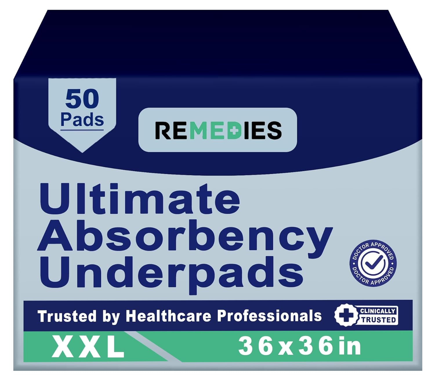 Remedies Extra Large Incontinence Bed Pads (36" x 36", 50 Count) - Super Absorbent Disposable Chux Underpads for Adults, Seniors, Kids, Puppies, Dogs & Furniture Protection 36x36 Inches