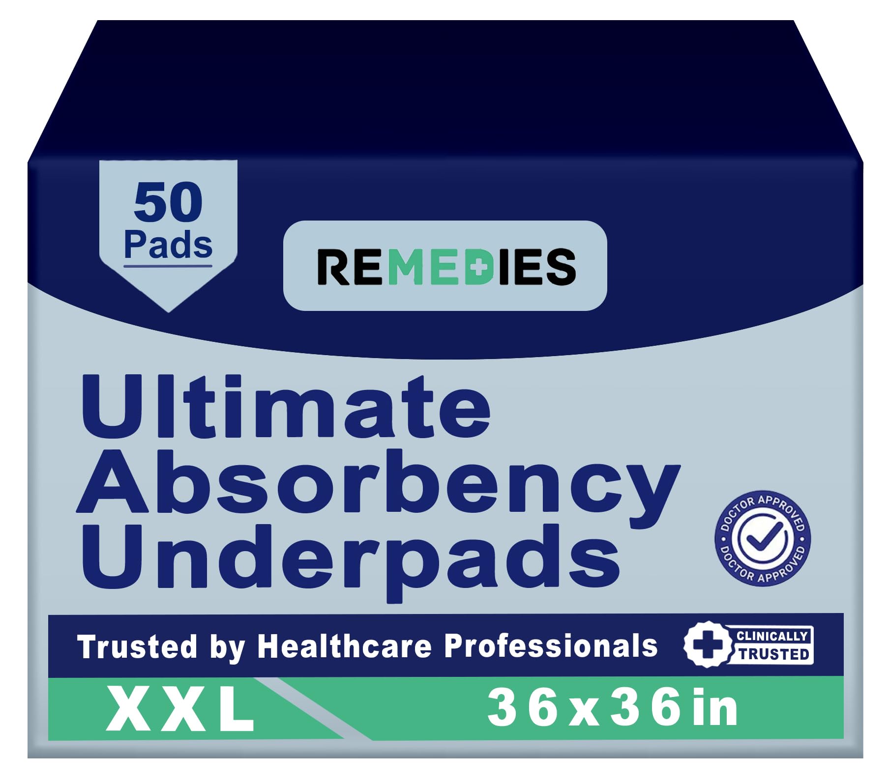 Remedies Extra Large Incontinence Bed Pads (36" x 36", 50 Count) - Super Absorbent Disposable Chux Underpads for Adults, Seniors, Kids, Puppies, Dogs & Furniture Protection