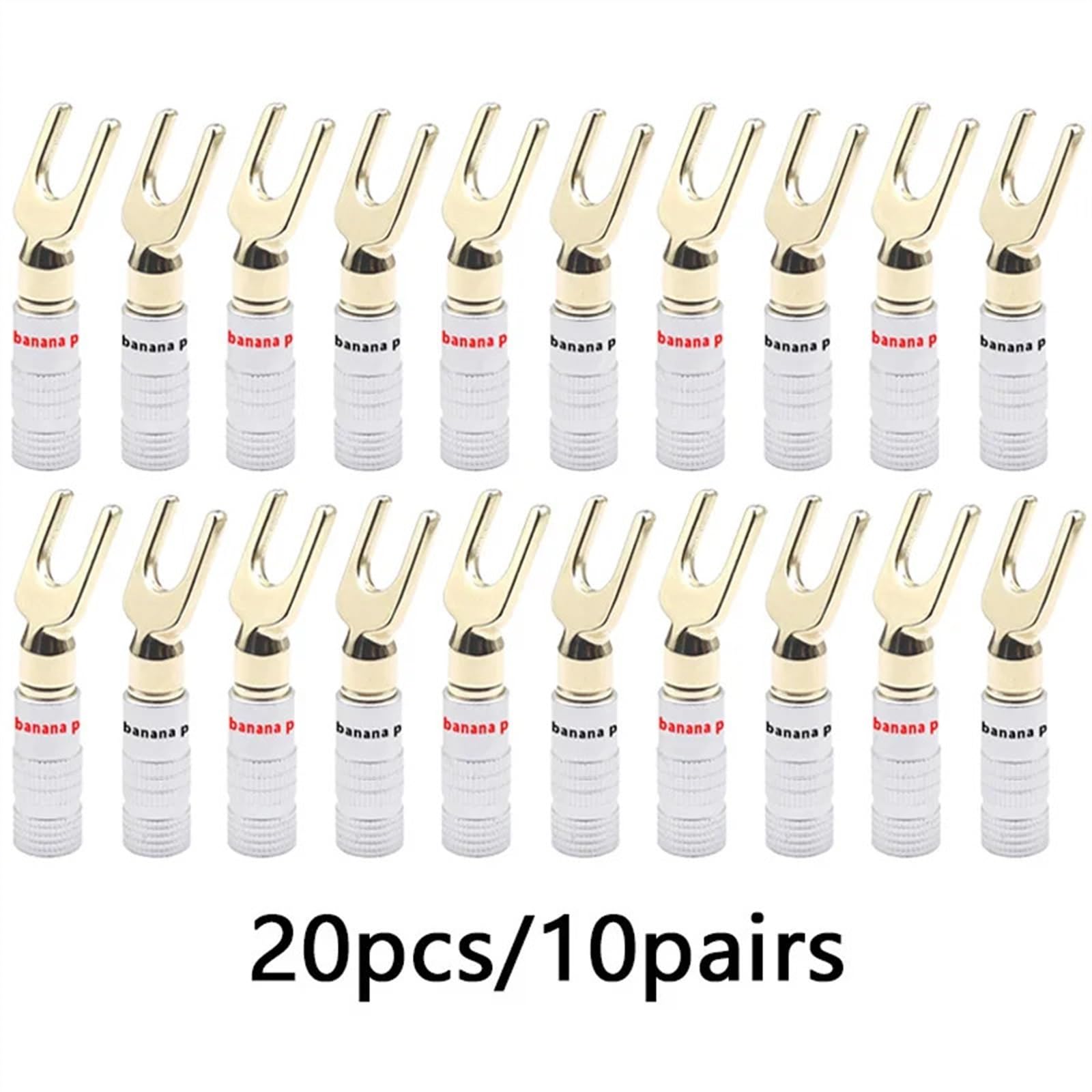 20 pièces/10 Paires de fiches Banane de Type Y/U, connecteur mâle Banane en Laiton plaqué Or