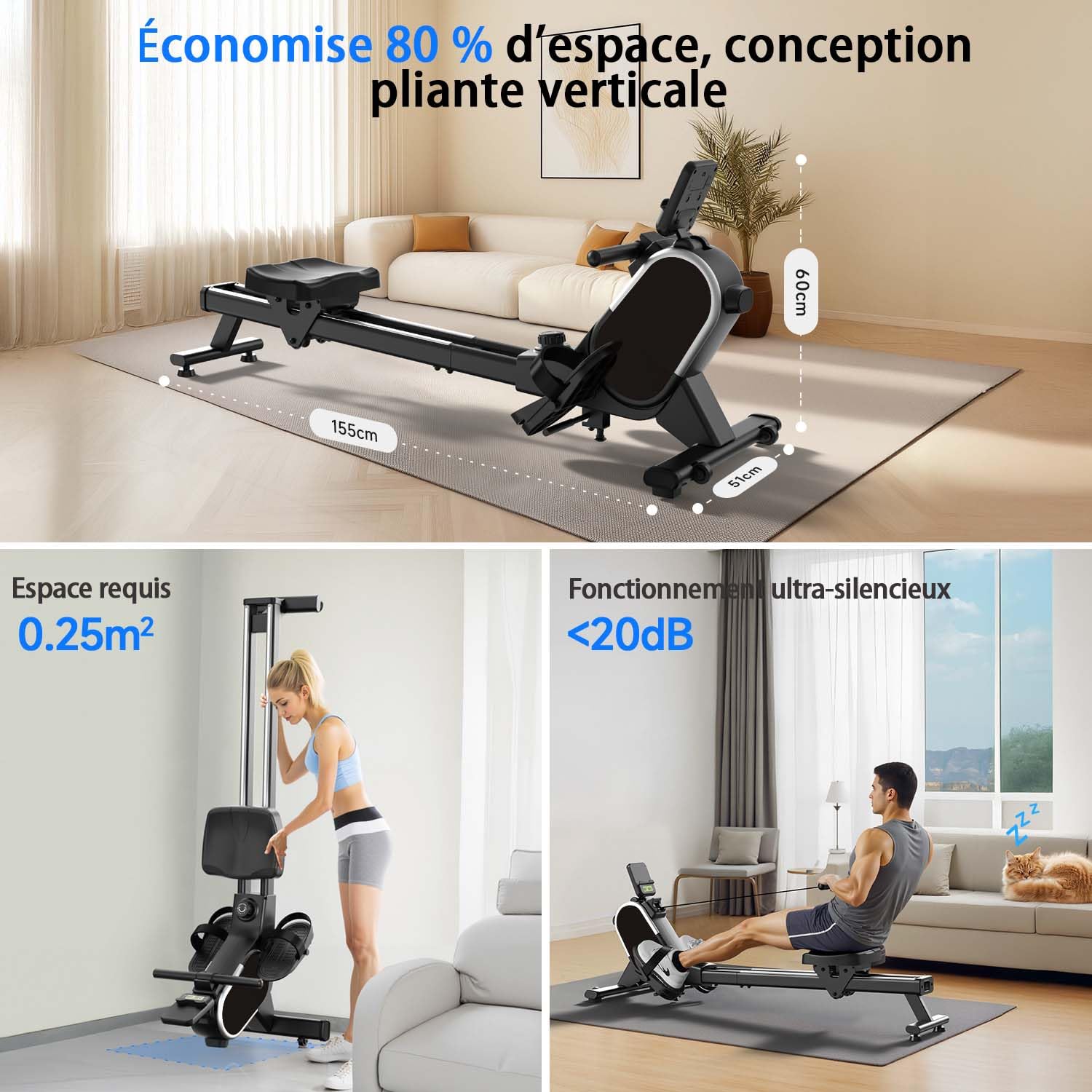 Rameur, CHAOKE Rameur Musculation D'appartement, Rameurs Magnétique Silencieux, Rowing Machine Connecter APP avec Écran LCD,16 Niveaux de Résistance, Rails Doubles Améliorés, Capacité Maximale 160KG