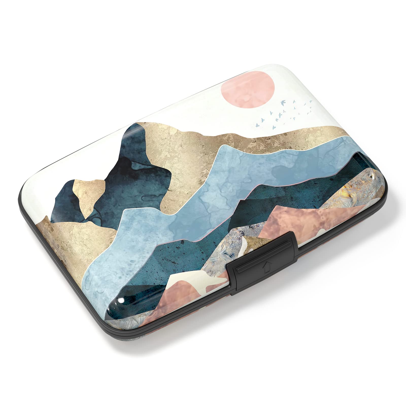 Atufsuat Credit Card Holder, Mini Aluminum Card Wallet RFID Blocking Slim Metal Hard Card Case for Women Men, Watercolor Sunset