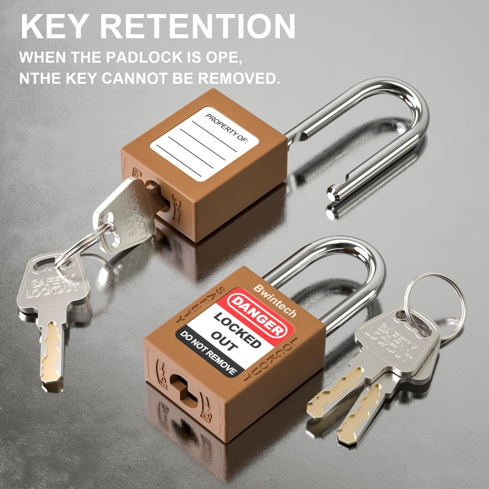 Bwintech 2 Pcs 38MM Keyed Different Brown Safety Padlock Lockout Tagout Lock for Lock Out Tag Out Stations and Devices - Image 4