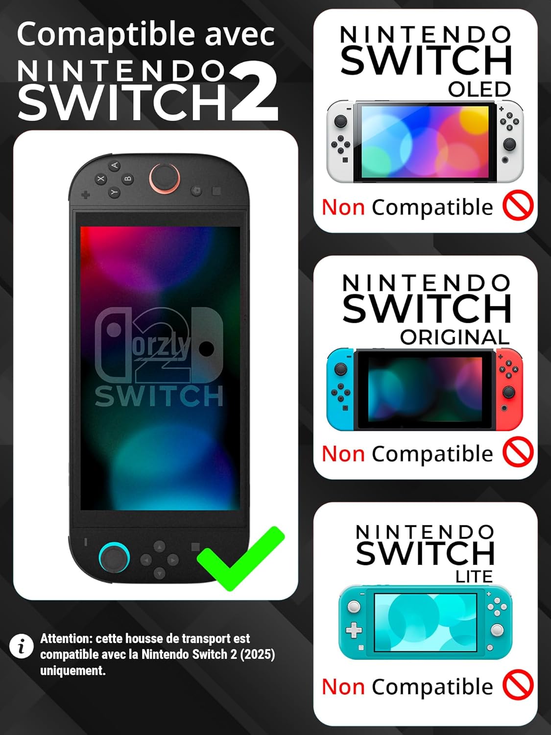 Orzly Étui Nintendo Switch 2 (2025) – Coque rigide EVA, 20 rangements jeux, poche accessoires, édition coffret cadeau - Image secondaire