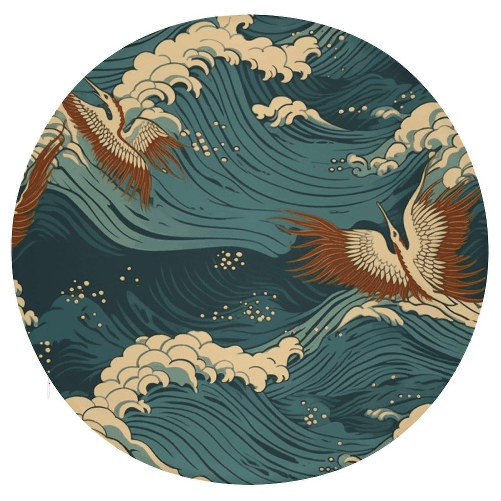 FekiLoot Japan Wave Wallpapers Seat Cushion Comfort Memory Foam Seat Cushion Chair Pad Soft Round Stool Cushion Chair Cushion Removable Washable Cover for Home Office Outdoor Bistro 15.35 Inch