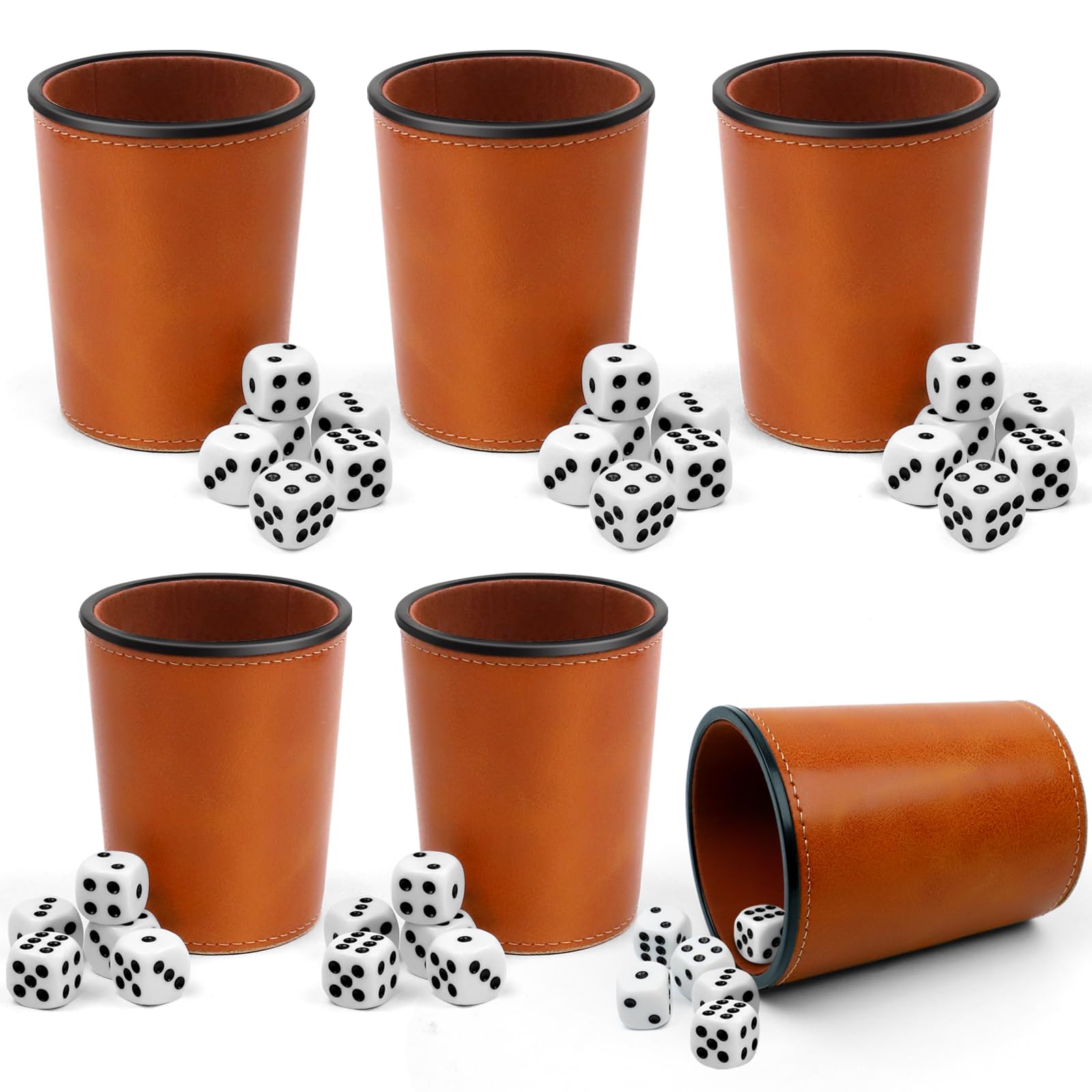 6 Pezzi Set di Tazze per Dadi, Coppetta per Dadi in Pelle Set, Tazze di Dadi in Pelle PU con 30 Dadi ideali, Tazza di Dadi in Pelle Insonorizzata per Viaggi