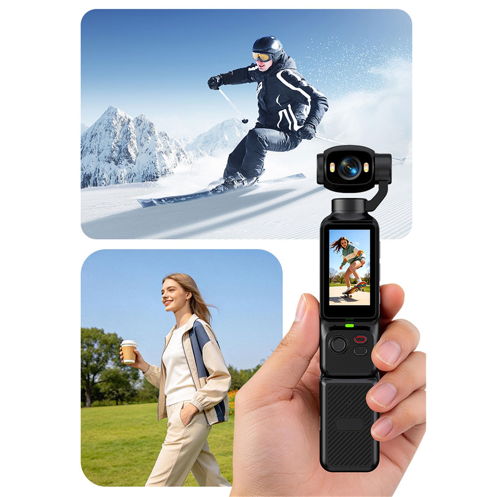 Action Camera portatile 1080P con lente rotante e anteriore, nero