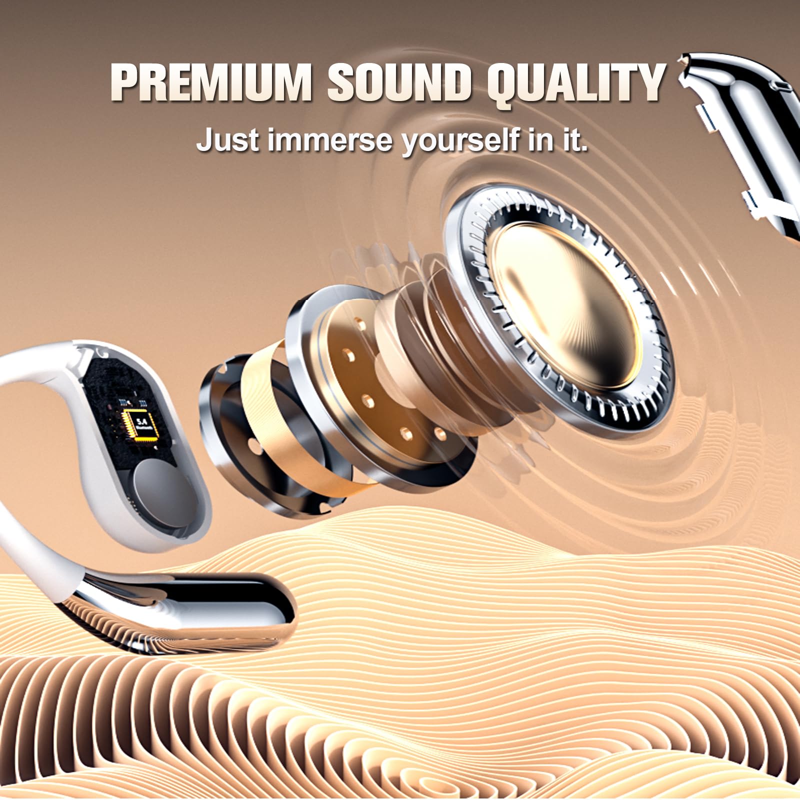 Auricolari wireless Bluetooth touch screen con cancellazione attiva del rumore, auricolari sportivi a conduzione d'aria per corridori, auricolari Bluetooth ANC da corsa sopra l'orecchio con schermo