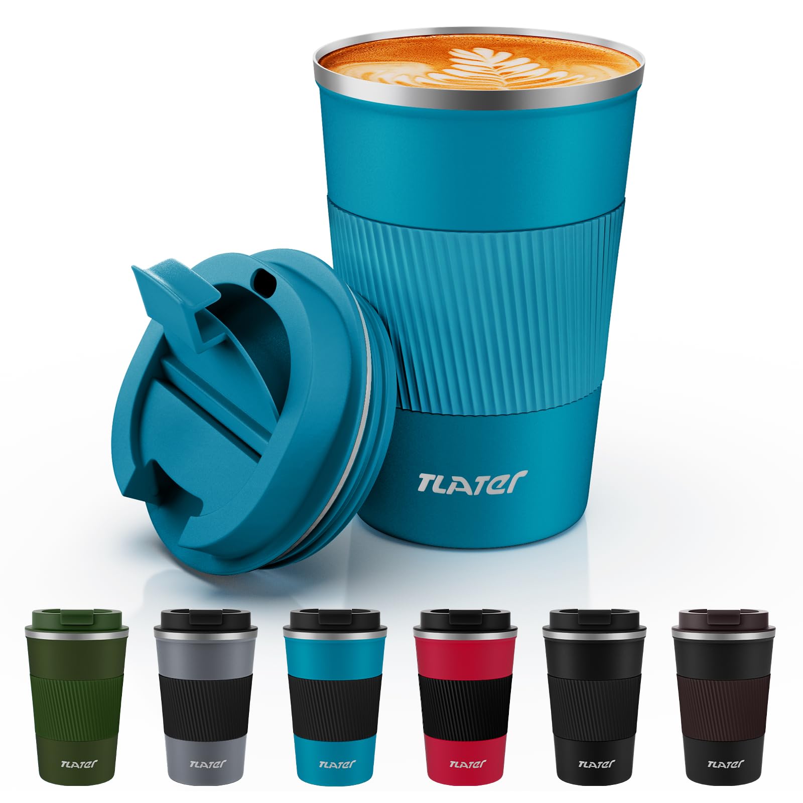 Tlater Kaffeebecher to go, 380ml Thermobecher- Isolierbecher mit Auslaufsicher Deckel, Vakuum Doppelwandig Reisebecher, Edelstahl Travel Mug für Kaffee und Tee, Heiß und Kalt Halten