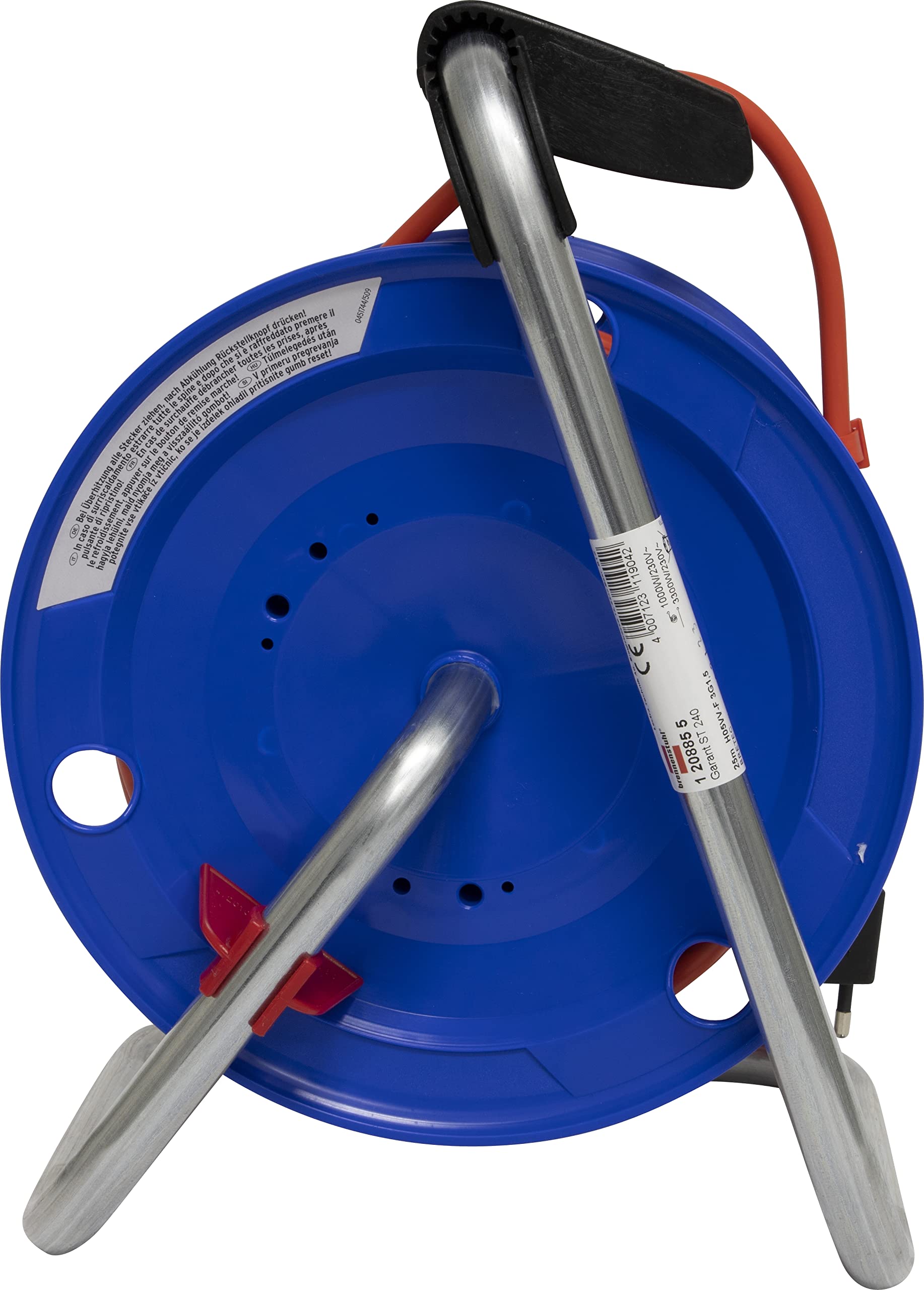 Prolunga Elettrica 25 Metri con Avvolgicavo Brennenstuhl | 4 Prese Elettriche Universali (Schuko + IT 10/16A) | Spina Piatta IT 16A, Cavo 25mt | Cavo H05VV-F 3G1,5 Ideale per Uso Esterno/Giardino