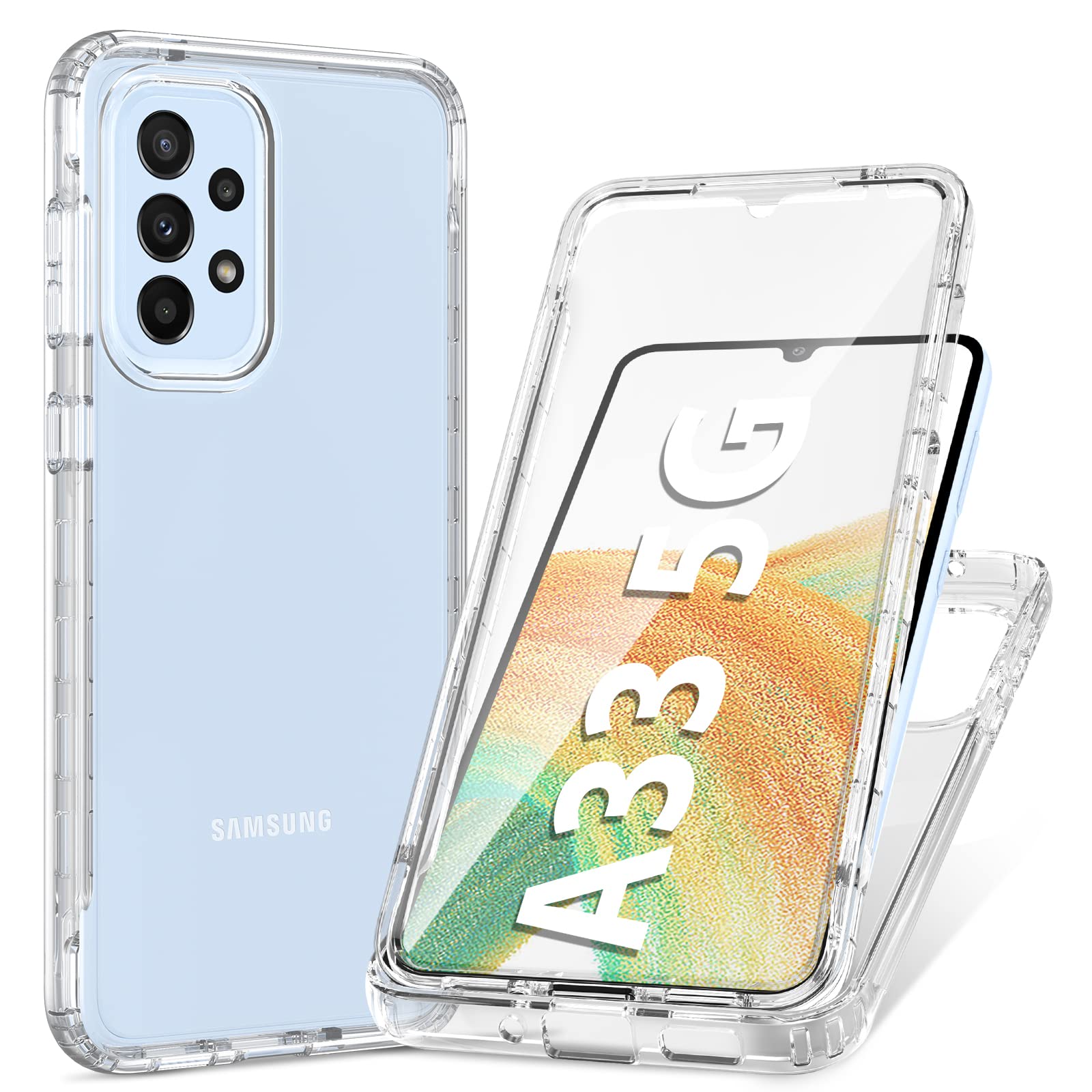 punbor for Samsung Galaxy A33-5G Case: TPU Silicone 360 Drop Protection Shockproof Samsung A33 Rugged Phone Case Slim Cases | Clear