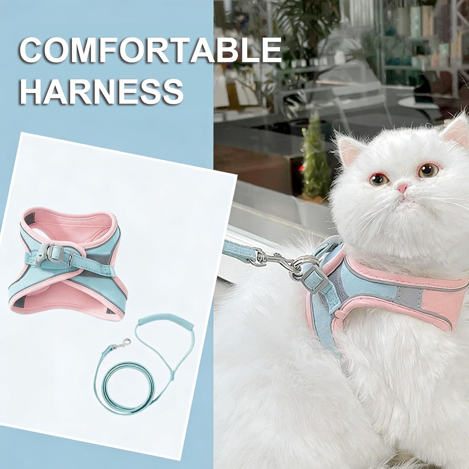 Juego de arnés y correa para gatos, chaleco de malla suave y transpirable, diseño ajustable para caminar al aire libre, fácil de llevar para gatos pequeños y medianos