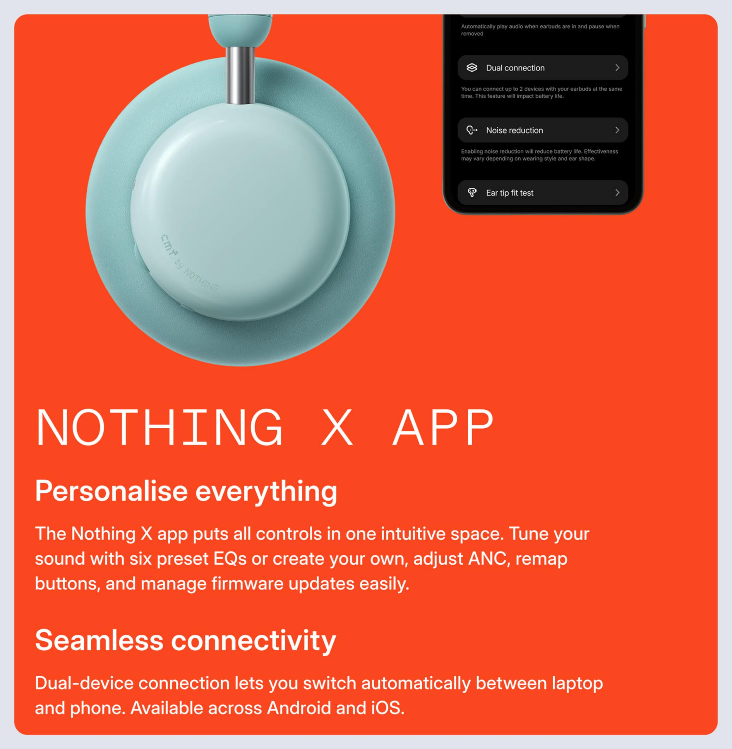 CMF BY Nothing Headphone Pro, Hi-Res+LDAC|100hrs Playback|40dB ANC|5min=8hrs Charge|40mm Driver Bluetooth & Wired (Light Green, On The Ear) — Amazon image 10