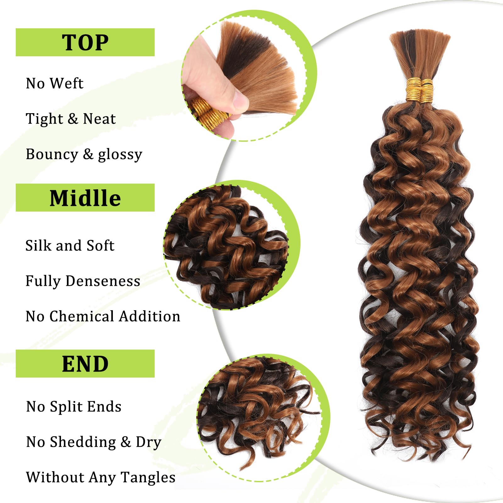 Water Wave Bulk for Braiding 16inch 100g With 2 Bundles Deep Wave Bulk Hair for Boho Braids No Weft Curly Wavy Synthetic Bohemian Braiding Hair Extensions for Women (P4/30 - Image 3