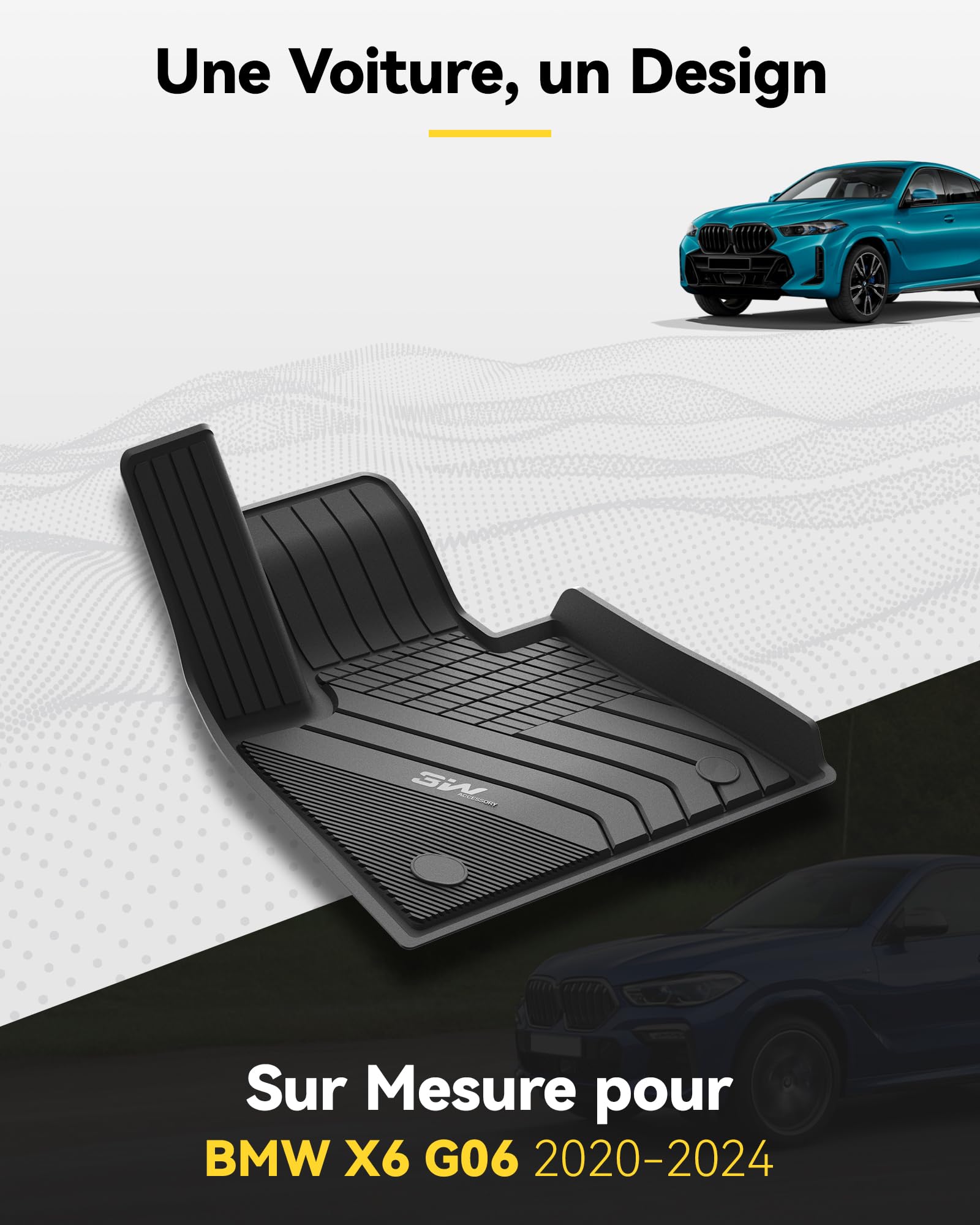 3W Tapis de Sol pour BMW X6 G06 2020-2026 | Sur Mesure, Inodore en TPE, Protection Toutes Saisons, Antidérapant et Imperméable, Qualité Premium