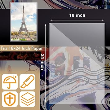 Henoyso 12 Pcs Poster Protector Sleeves 18 x 24 Inch, Clear Plastic Poster Sleeves Frame, Waterproof Rigid Print Sheet Protectors for Art Portfolio Storage, Wall Display, Magazines, Photos, Papers