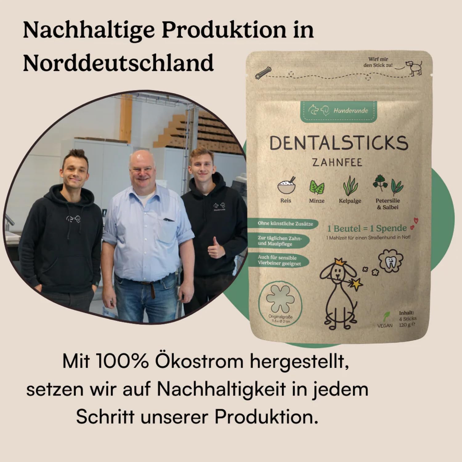 Hunderunde – Zahnfee Dental Sticks 42 STK – vegane Zahnpflege für Hunde – mit Apfeltrester & Pfefferminze – gegen Zahnstein & Maulgeruch – getreidefrei – Hundesnack für tägliche Zahnpflege