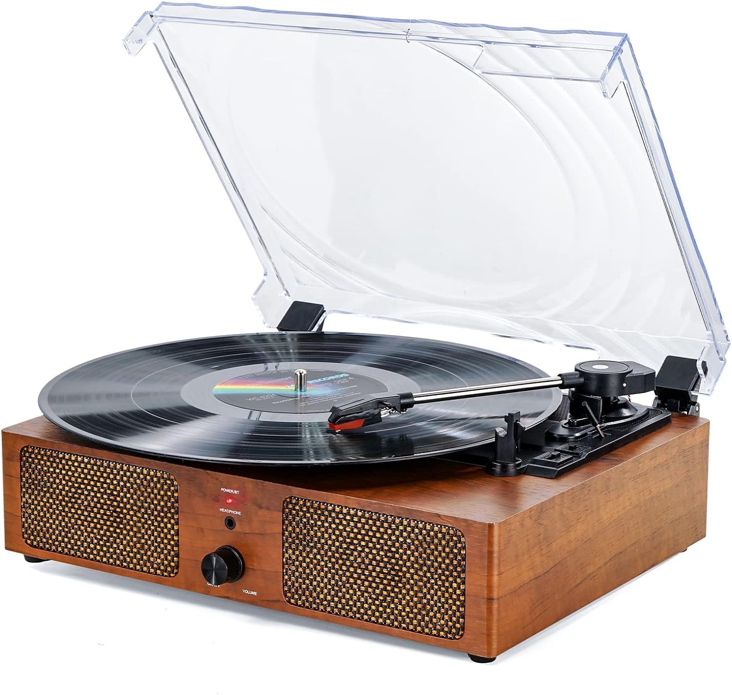 Giradischi in vinile Bluetooth con altoparlanti integrati Supporto Uscita RCA USB Aux In cuffia Auto-Stop Fonografo portatile a cinghia a 3 velocità per intrattenimento e decorazione