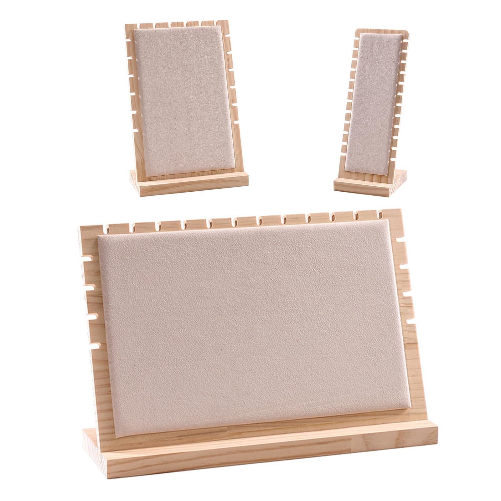 Msioytog Beige Of 3 Natural Wood Jewelry Organizers Stand For Necklace And Presentation In Shops Or Homes Organizers