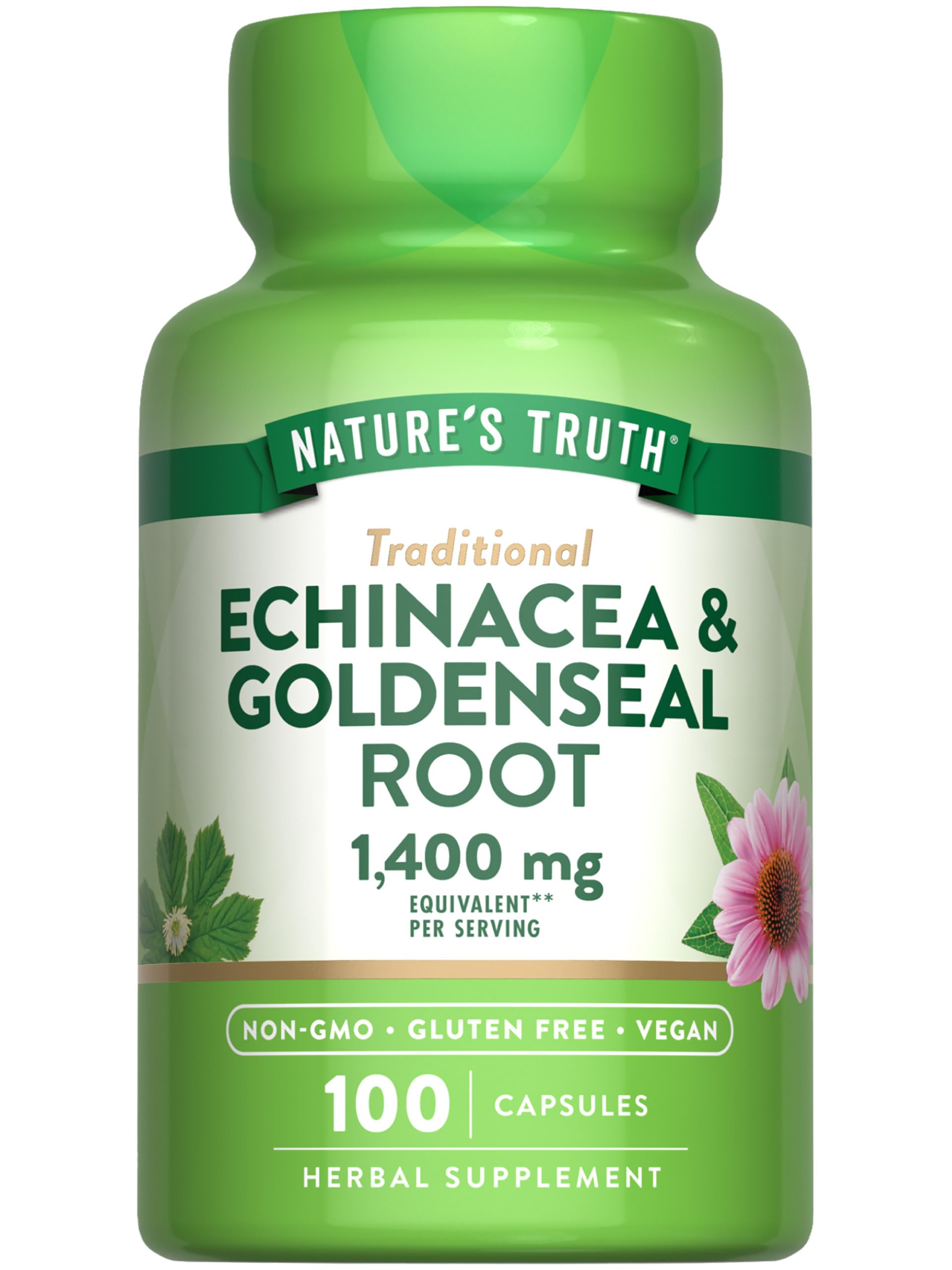 Echinacea Goldenseal Capsules | 1400mg | 100 Count | Vegan, Non-GMO & Gluten Free Supplement | Herbal Support Complex