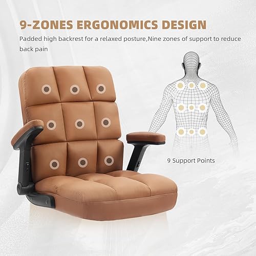 Miniatura 8 de SEATZONE Executive Office Chair Small PU Leather Desk Chair with Wheels,Ergonomic Computer Swivel Rolling Task Chair with Back Support,Brown