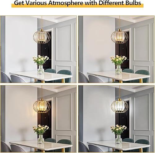 Miniatura 8 de Lámpara colgante dorada, moderna lámpara colgante de cristal para isla de cocina, mini lámpara de granja de 1 luz, lámpara colgante de latón