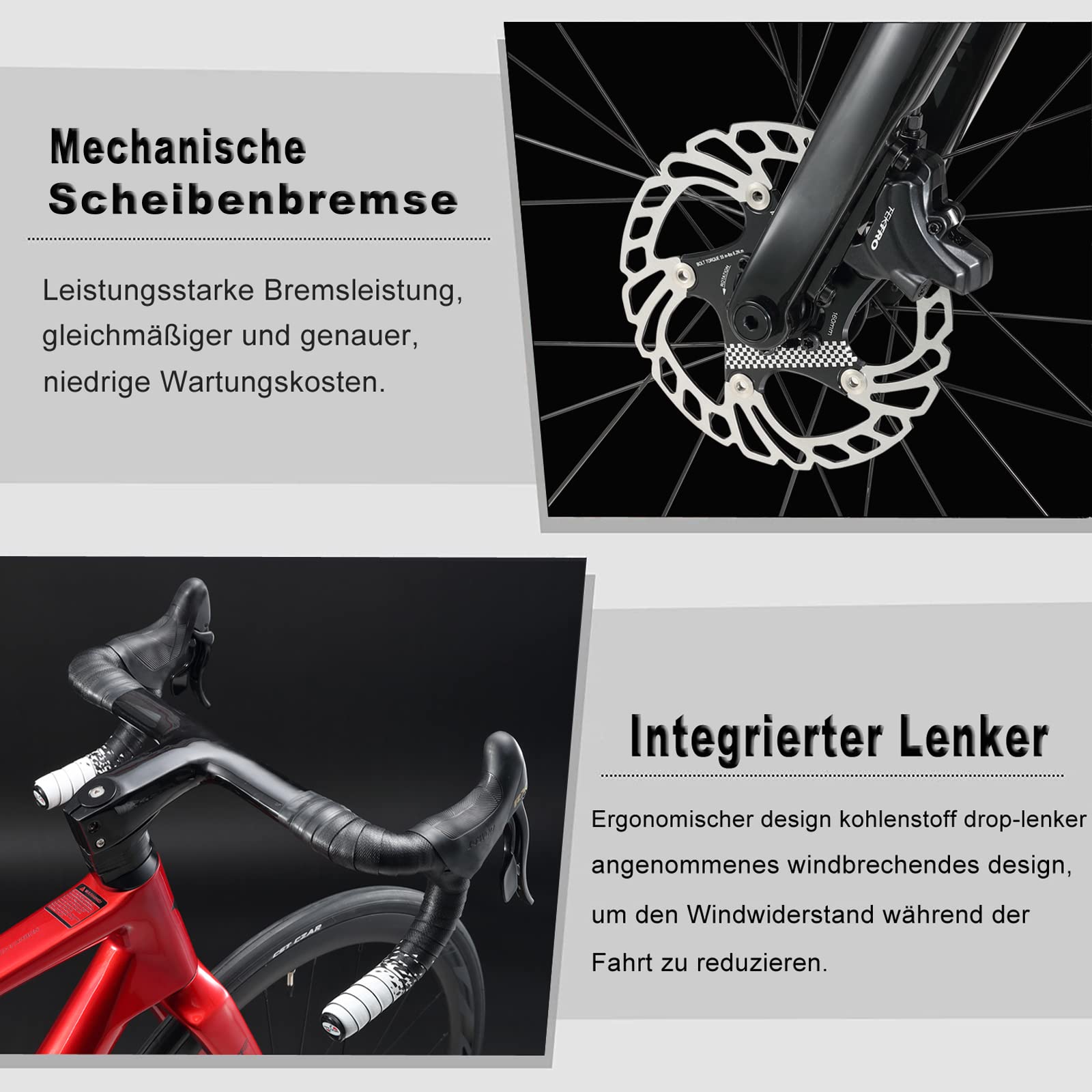 KABON Rennrad Carbon,Carbon Rahmen Gabel und Sattelstütze mit Shimano SORA 18 Gänge, Scheibenbremse Carbon rennrad Herren Damen Jungen Urban Commuter
