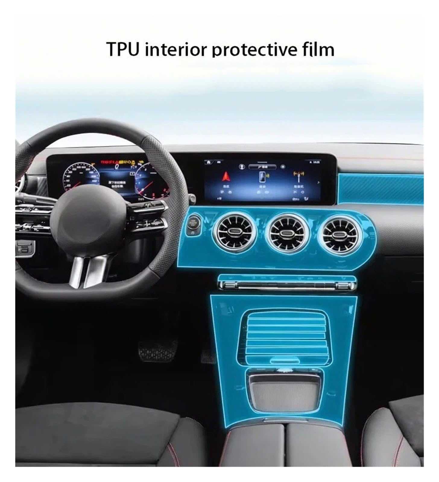 Navigation Schutzfolie Für Benz A-Klasse W177 2024–2026 Mittelkonsole TPU-Schutzfolie TPU-Innenbildschirmschutz Innen Transparent(Right Hand Drive)