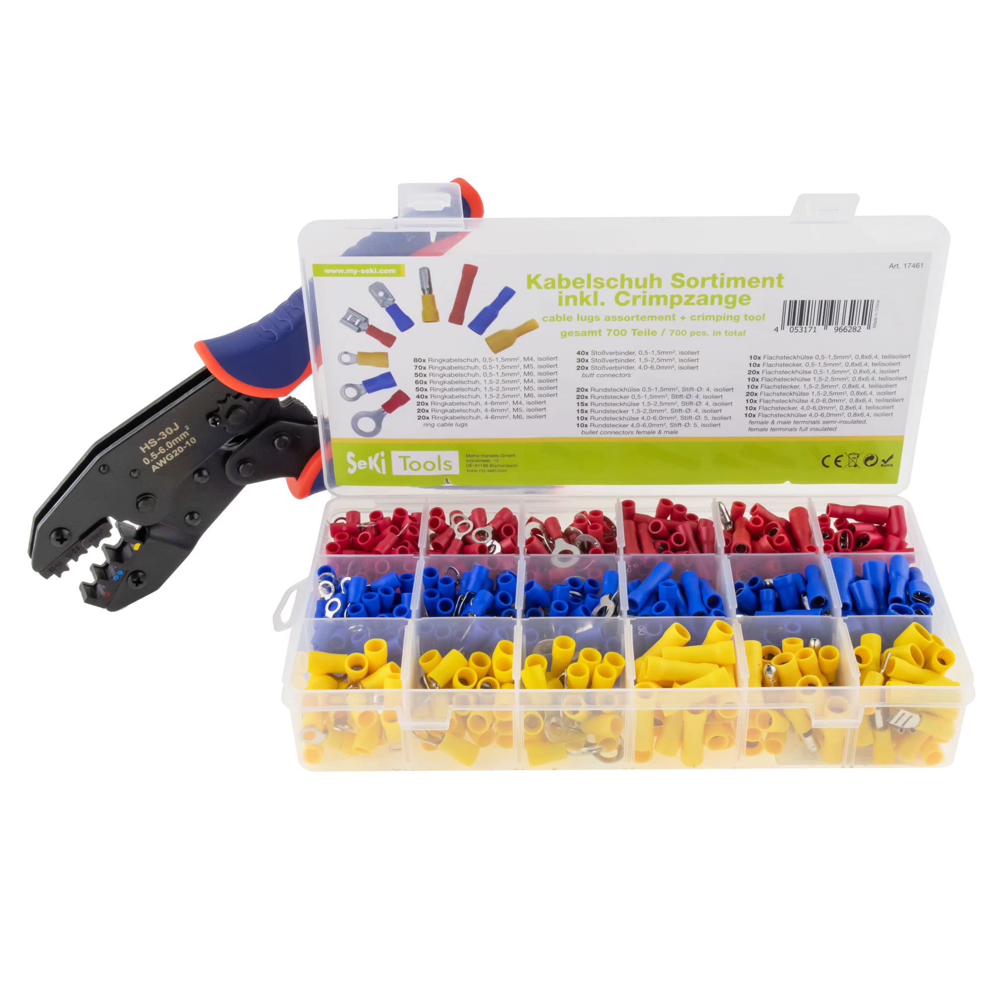 SeKi 17461 Cable Lug Assortment Including Crimping Pliers 700 Pieces No