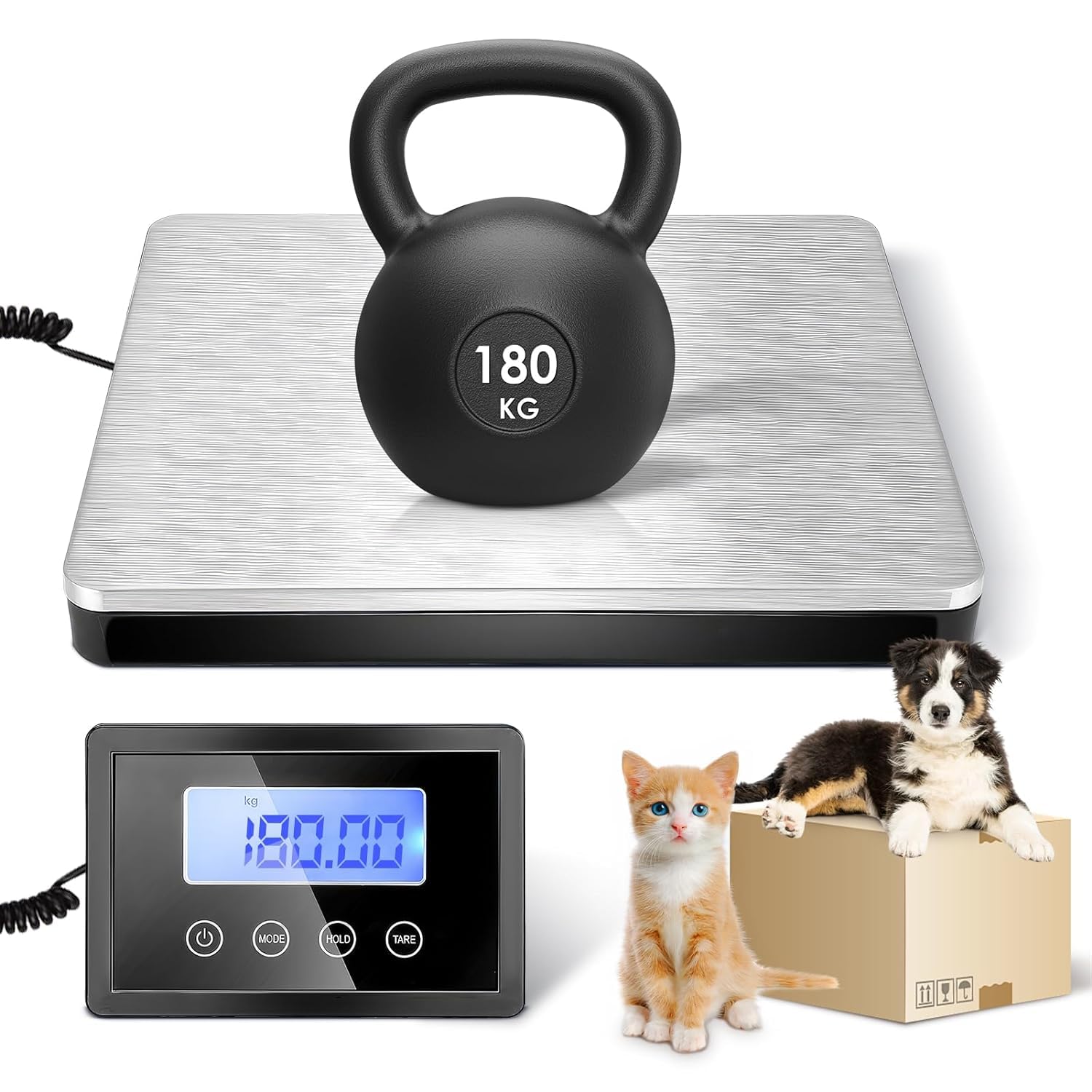 Heavy Duty Scale, Couleeur 180KG/400lb & LCD Display Electronic Weighing Scale, 2 Power Supply Methods Digital Parcel Scale with Shut-off Function, Parcel Weighing Scales for Warehouse, Factory Use