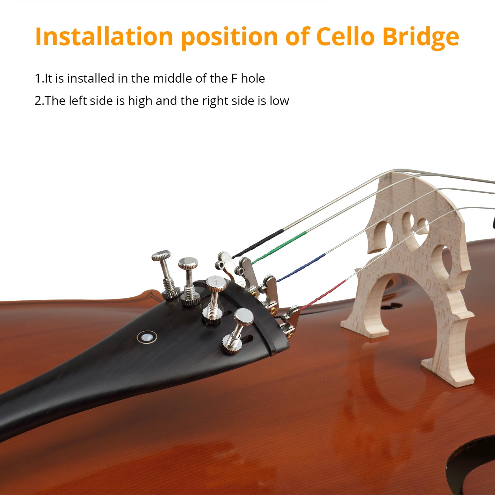 Bonnlo 4/4 Cello Vollgröße aus Fichtenholz mit Tiger-Muster, Fichtendecke, Ahornboden & -zargen, inklusive Tasche, Bogen, Kolophonium, Steg und Saiten – für Anfänger und Musikliebhaber, Naturfarbe