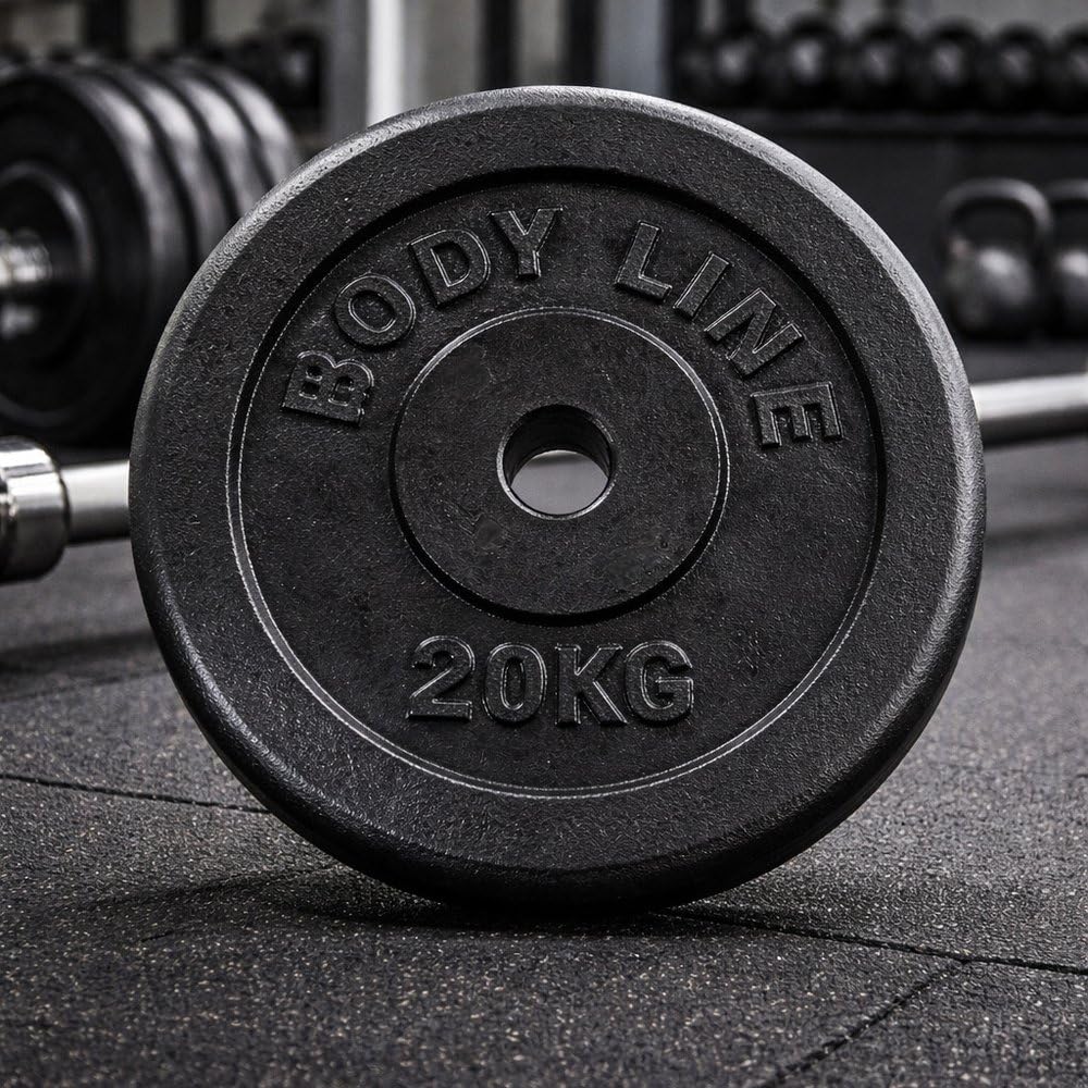 Bodyline Disque en fonte de 20 kg pour l'entraînement avec haltères, haltères et haltérophilie - diamètre 25 mm - pour la gym, le fitness, l'entraînement à domicile
